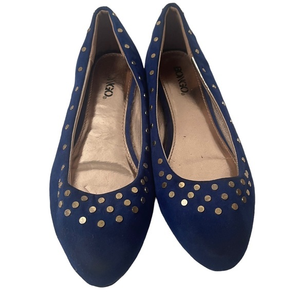 Bongo Womens Cobalt Blue Flat Velour Shoes with Silver Studs Size 8M - Picture 1 of 6